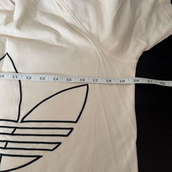 Adidas T-Shirt Mens Sz S Ivory Crewneck Embroidered Trefoil Logo RARE - Picture 12 of 13